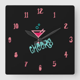 Reloj Cuadrado Martini - Bebida Alcohólica Pop Art, Rosa y Turque