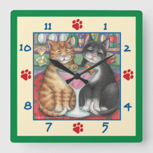 Reloj Cuadrado Martini Cats Square Wall Clock