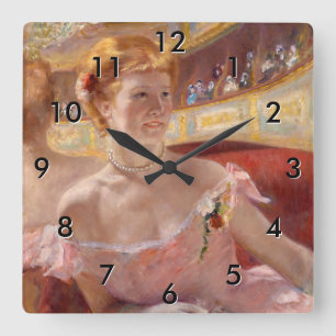 Reloj Cuadrado Mary Cassatt - Mujer con collar de perlas en un pa