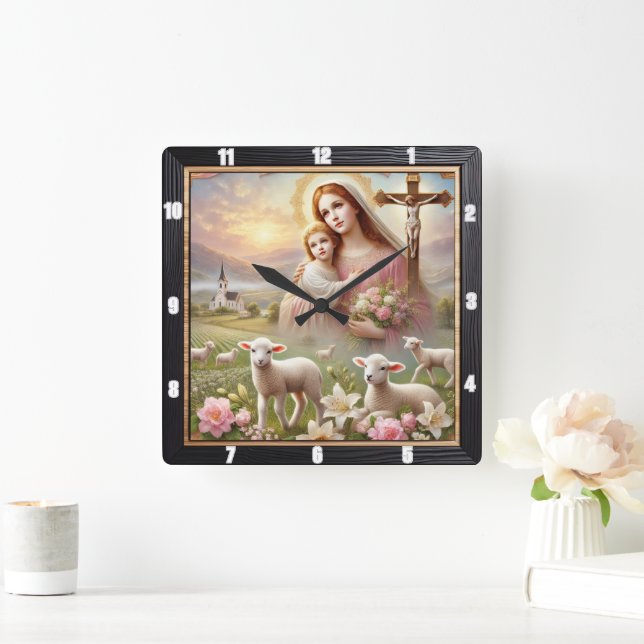 Reloj Cuadrado Mary Jesus Lambs Spiritual (Hogar)