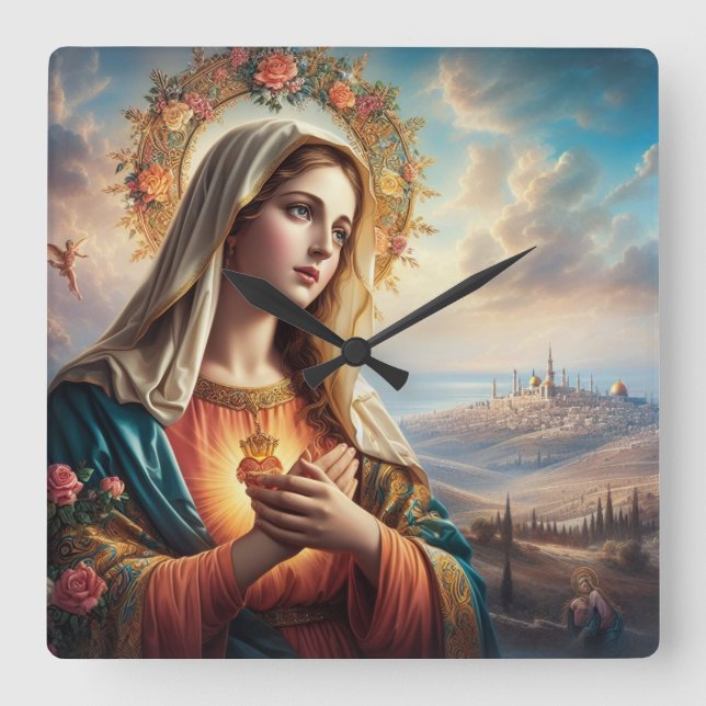Reloj Cuadrado Mary Virgin Jesus (Anverso)