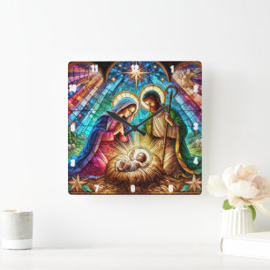 Reloj Cuadrado Mary Y Joseph Adorando El Niño Jesús