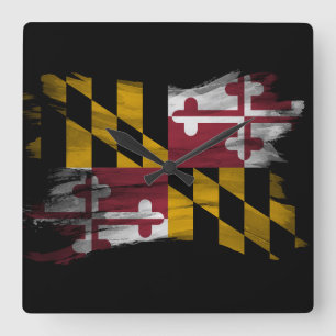 Reloj Cuadrado Maryland State flag pincel, bandera de Maryland
