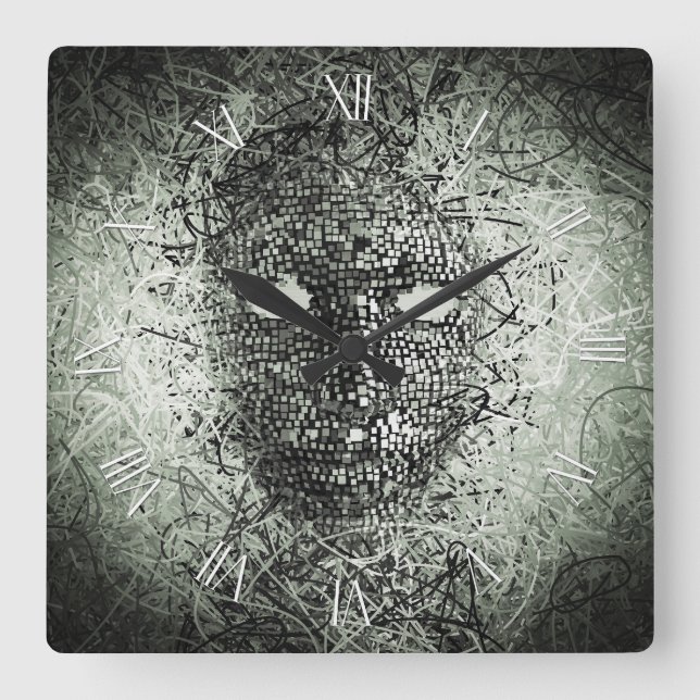 Reloj Cuadrado Máscara de cables abstracta (Anverso)