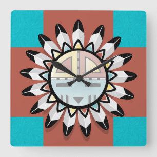 Reloj Cuadrado Máscara de hopi de arte abstracto nativo american