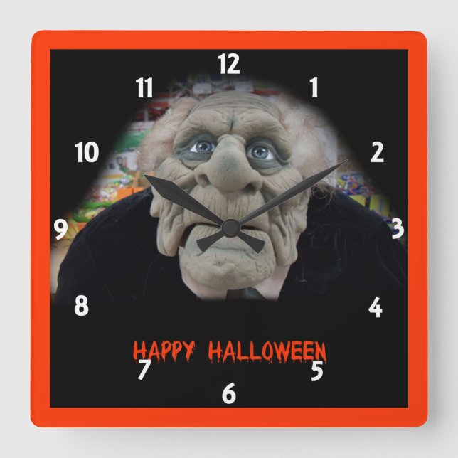 Reloj Cuadrado Máscara de viejo con fondo negro (Anverso)