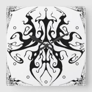 Reloj Cuadrado Máscara Tribal Abstracta en Negro y Blanco Elegant