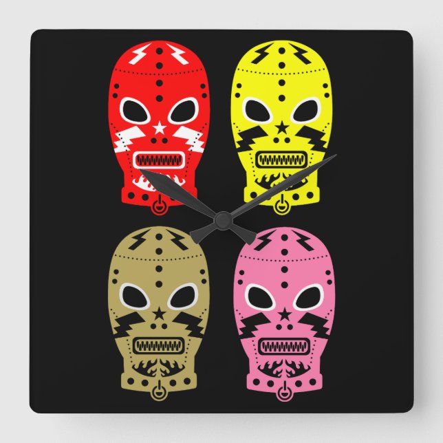 Reloj Cuadrado Máscaras de concurso de lucha libre (Anverso)