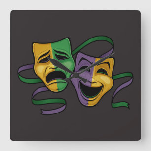 Reloj Cuadrado Máscaras teatrales festivas de Mardi Gras felices 