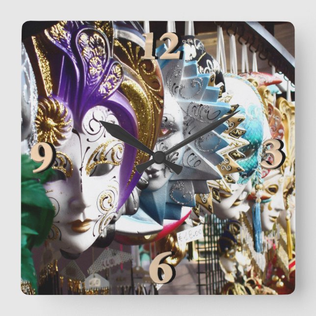 Reloj Cuadrado Máscaras venecianas 1 (Anverso)
