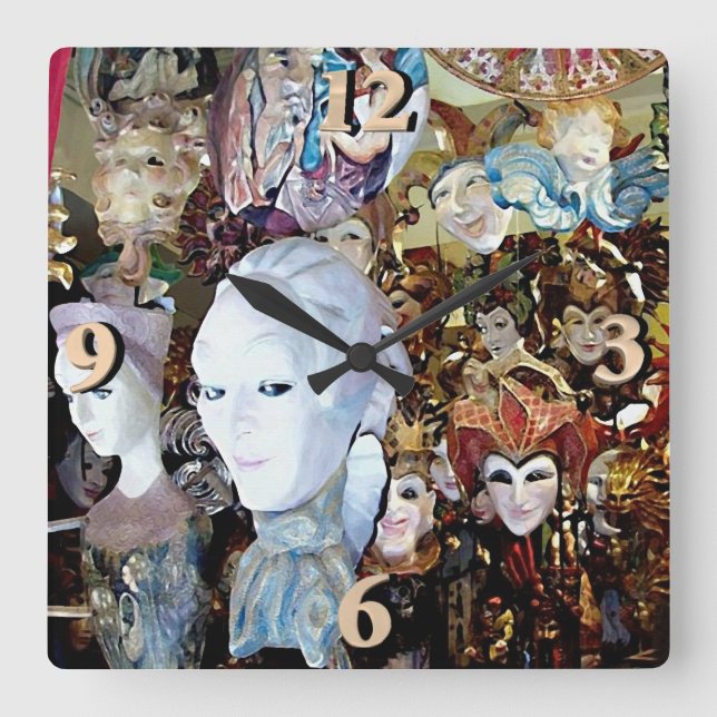 Reloj Cuadrado Máscaras venecianas 2 (Anverso)