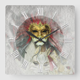 Reloj Cuadrado Máscaras venecianas de arte vintage, Carnaval, Ita