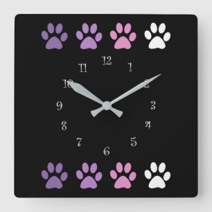 Reloj Cuadrado Mascota de moda Perro Paws Wall Clocks