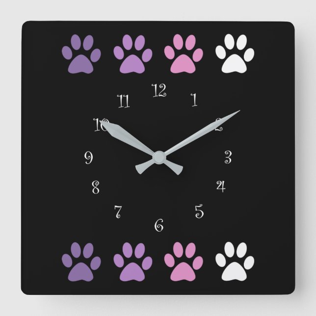 Reloj Cuadrado Mascota de moda Perro Paws Wall Clocks (Anverso)