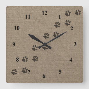 Reloj Cuadrado Mascotas Pawprints en diseño del efecto de la