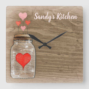 Reloj Cuadrado Mason Jar and Hearts Personalized Kitchen Clock