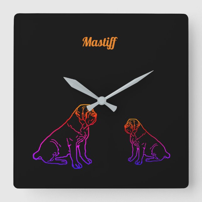 Reloj Cuadrado Mastiff englische Dogge Neon Comic Best Wishes (Anverso)