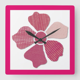 Reloj Cuadrado Match Any Color Faux Fabric Collage Flower Square