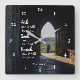 Reloj Cuadrado Mateo 7:7, pregunta y se dará