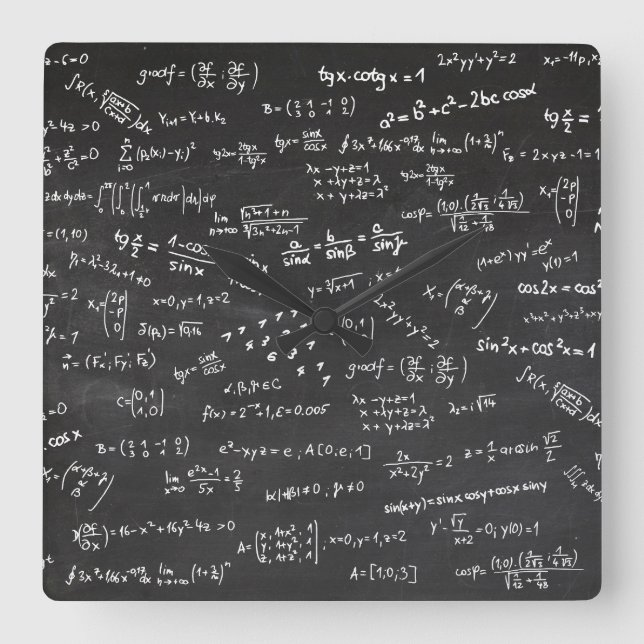 Reloj Cuadrado Math Formulas Chalkboard (Anverso)