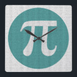 Reloj Cuadrado Math geek Pi symbol, blue circle and digits.<br><div class="desc">Pi is an irrational number obtained by dividing the circumference of a circle by its diameter. Such a simple operation produces such an amazing and interesting number. This design celebrates Pi, and is a great gift for mathematics geeks and nerds. The design features the Pi symbol inside a blue circle,...</div>
