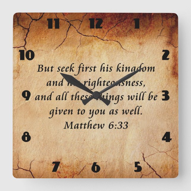 Reloj Cuadrado Matthew 6:33 Bible Verse (Anverso)