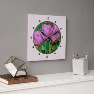 RELOJ CUADRADO "MAUVE TULIPS"