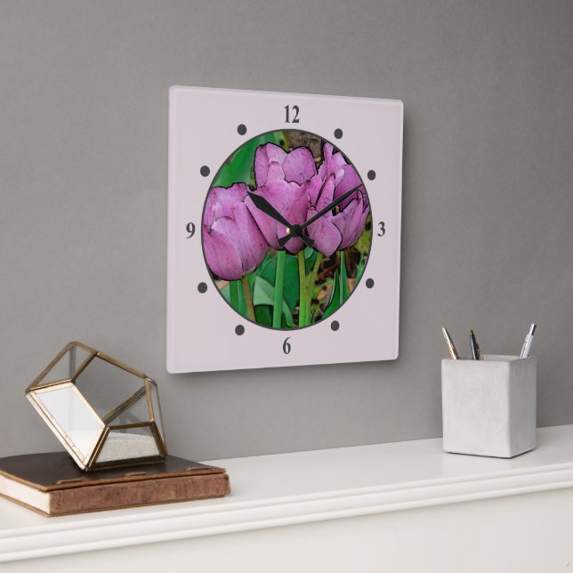 RELOJ CUADRADO "MAUVE TULIPS" (Oficina)