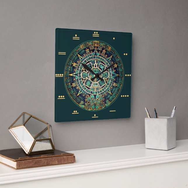 Reloj Cuadrado Mayan Calendar Clock with Mayan Numbers (Oficina)