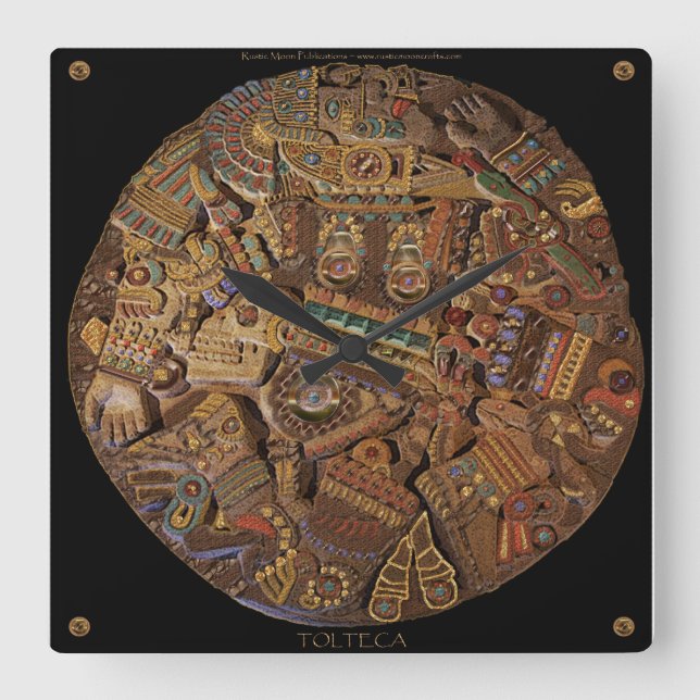 Reloj Cuadrado Mayan Carved Stone Aztec Mexican Art History Clock (Anverso)