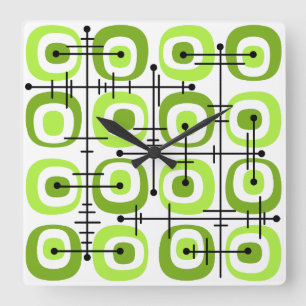 Reloj Cuadrado MCM Chartreuse de patrón abstracto de medio siglo