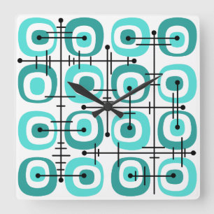Reloj Cuadrado MCM Modelo abstracto de medio siglo Turquesa