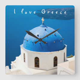 Reloj Cuadrado Me encanta la Iglesia de Grecia Santorini foto azu