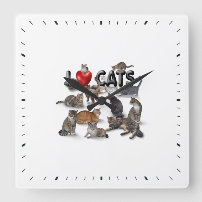 Reloj Cuadrado Me encantan los gatos (Anverso)