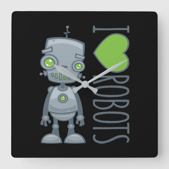 Reloj Cuadrado Me encantan los robots (Anverso)
