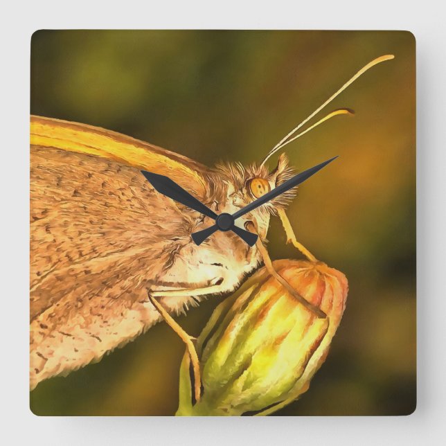 Reloj Cuadrado Meadow Brown Hermoso Arte de Mariposa (Anverso)
