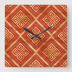 Reloj Cuadrado Meander griego - Llave griega - Oro en rojo #5