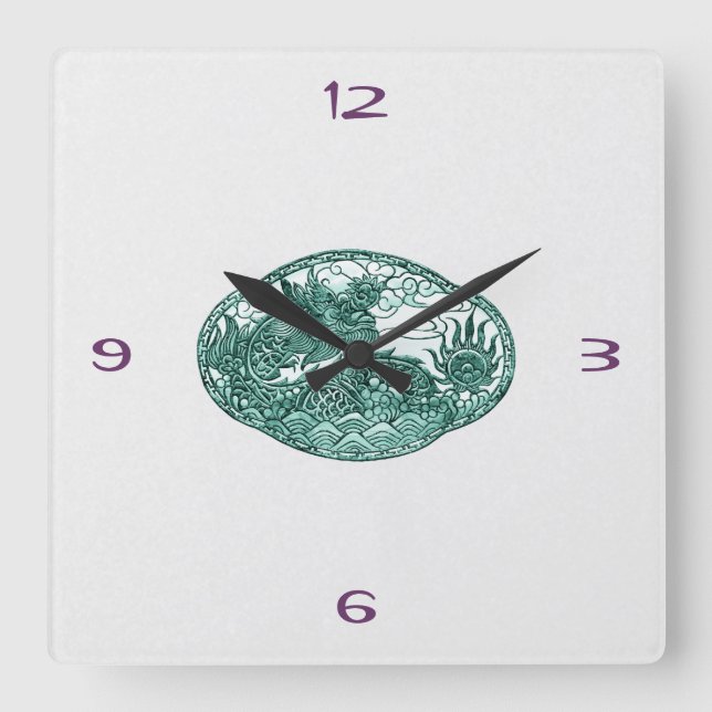Reloj Cuadrado Medallón del dragón verde esmeralda (Anverso)