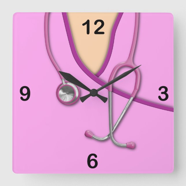 Reloj Cuadrado Médico rosado friega (Anverso)