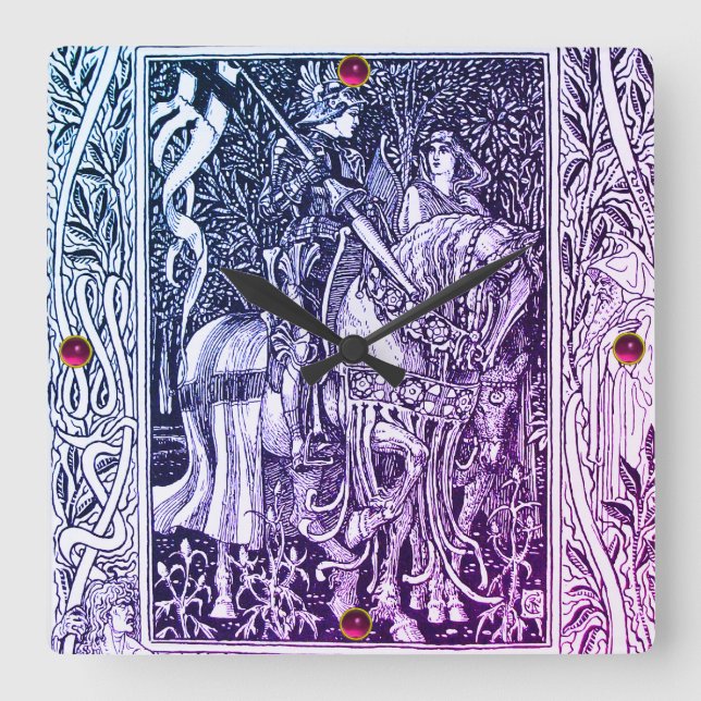 Reloj Cuadrado MEDIEVAL LEGENDS Lady And Knight Horseback Floral (Anverso)