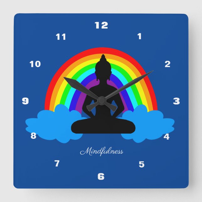 Reloj Cuadrado Meditación del Buda Arcoiris/Yoga (Anverso)