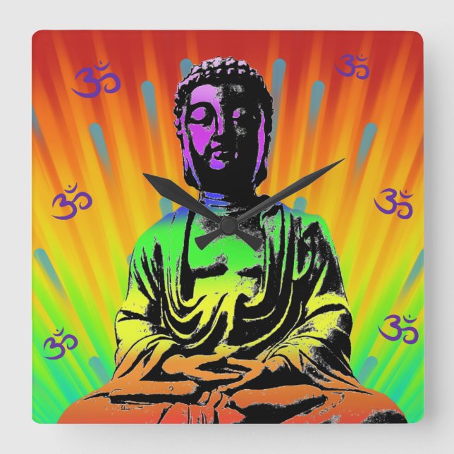 Reloj Cuadrado Meditar al Buda (Anverso)