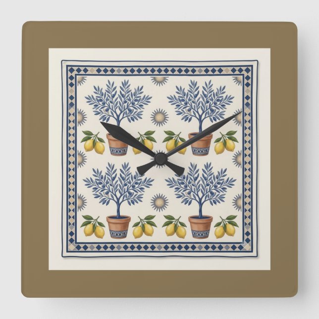 Reloj Cuadrado Mediterranean Lemon Tree Square Wall Clock (Anverso)