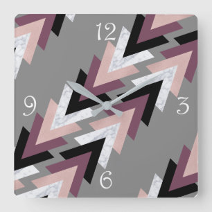 Reloj Cuadrado medular negro de mármol blanco rosa