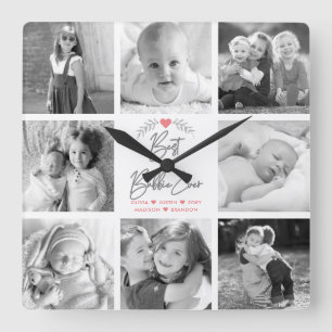 Reloj Cuadrado Mejor Collage de fotos Bubbie Ever Modern Script 8