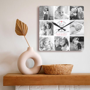 Reloj Cuadrado Mejor Collage de fotos de escritura moderna de la