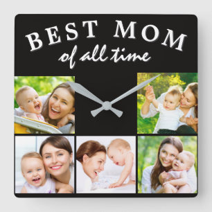 Reloj Cuadrado Mejor Mamá de Todos los Tiempos Colaje de Fotos Ne