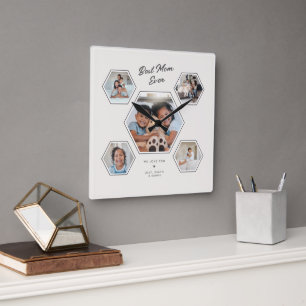 Reloj Cuadrado Mejor Mamá del Mundo Personalizado  5 Fotos Collag