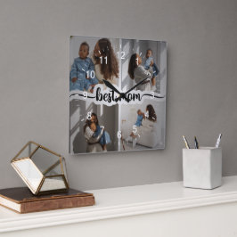 Reloj Cuadrado Mejor Mamá Personalizada 4 Collage de fotos