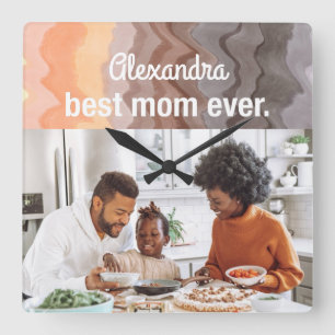 Reloj Cuadrado Mejor Mamá personalizado foto mantener ondas retro